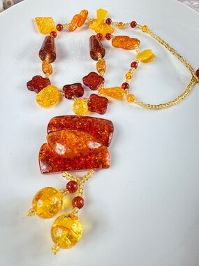 Vintage Amber Lucite Beads Statement Necklace
